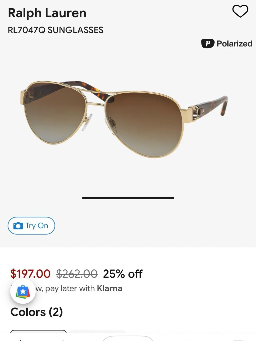 Ralph Lauren Gold & Tortoiseshell Polarized Aviator Sunglasses